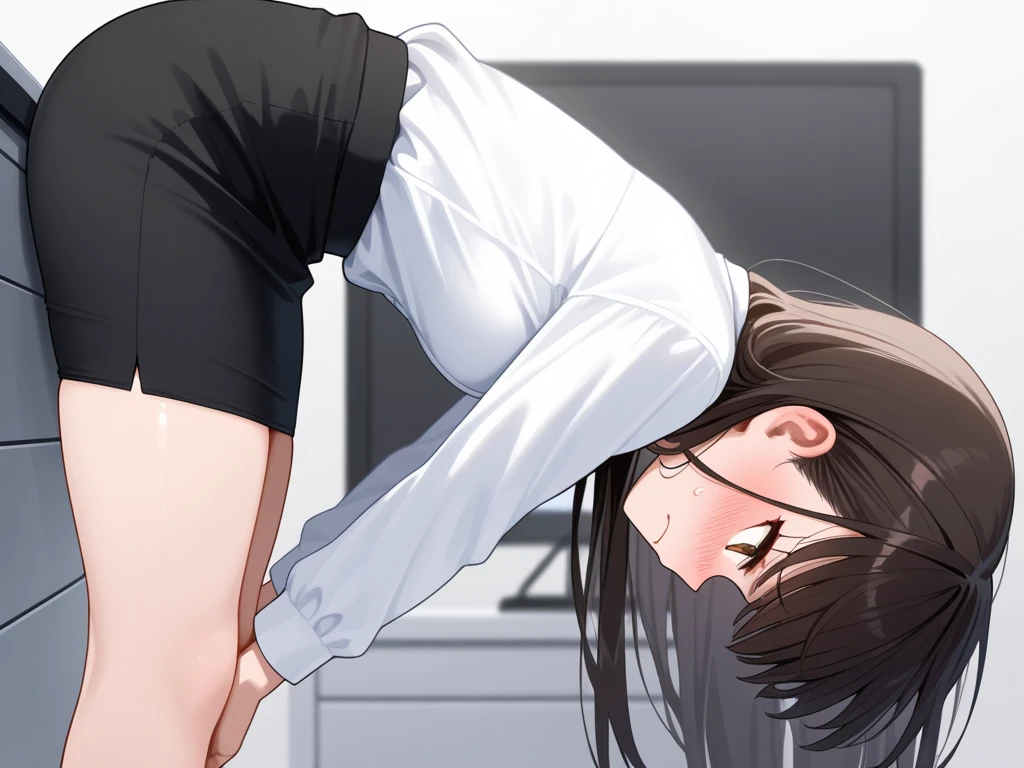 1 girl with long hair and short skirt, 1 girl is going to the toilet, girl lifts her skirt, girl takes off panties to pee, looks away, stands, embarrassed, blush, shut up, bed (girl is peeing herself: 0.4), pee, white panties, bare feet, ass