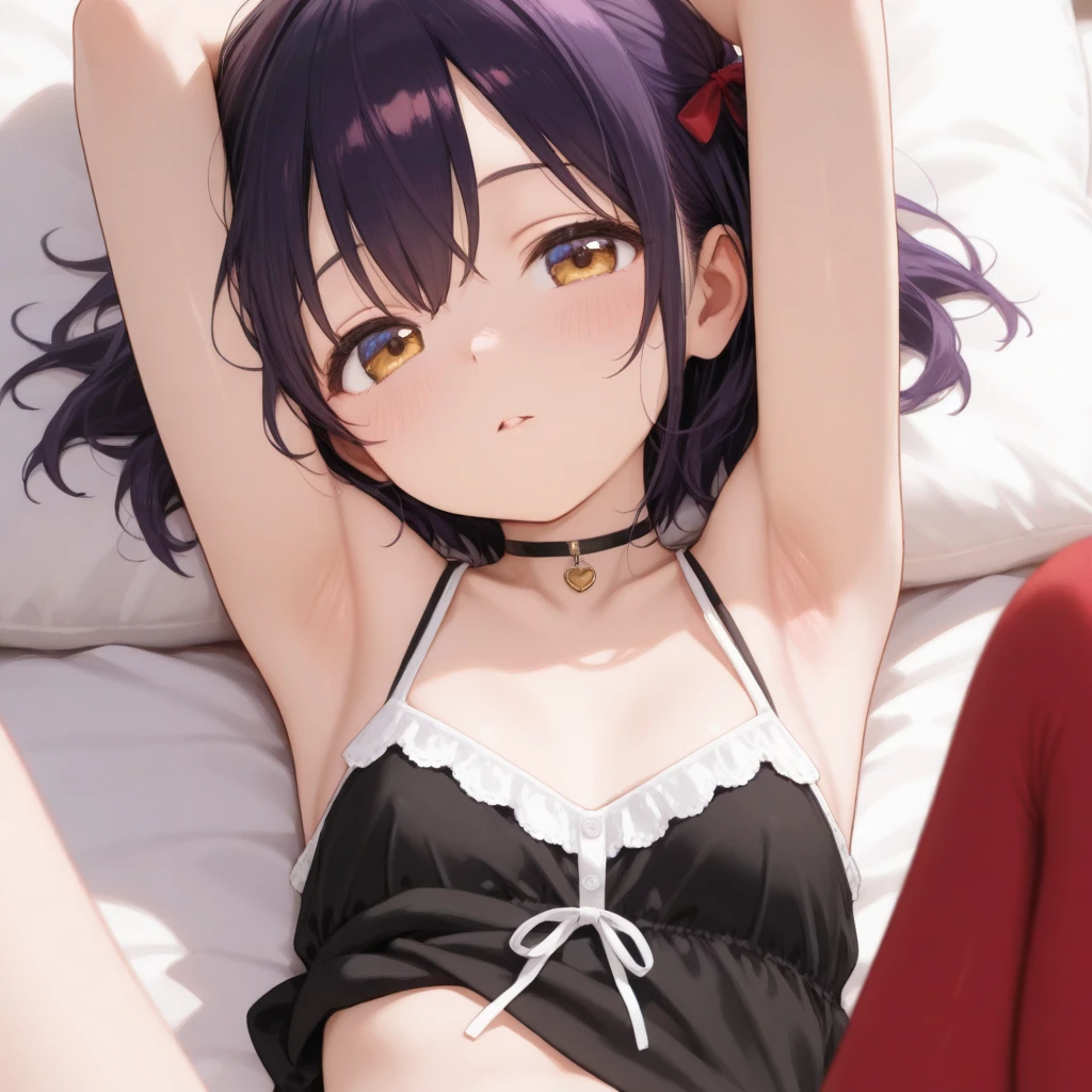 all fours pose,girl on bed in dark room,sullen look,5 year old little girl,Brown-skinned,very neat hairstyle,dark purple hair,short-cut,Boyish girl,,morbid,Silver eyes,1girl,,Open your knees and show off your crotch,full bodyesbian,,,jewellery,,red blush,See-through bra,See-through panties,big red ribbon,,Turn your back,Collar with a leash,Cuffed,open your mouth and stick out your tongue,,Large cushion,dribble a large amount of saliva from the mouth,very long bangs,perspiring,,,,,,,,,,,,,,,,,,,,