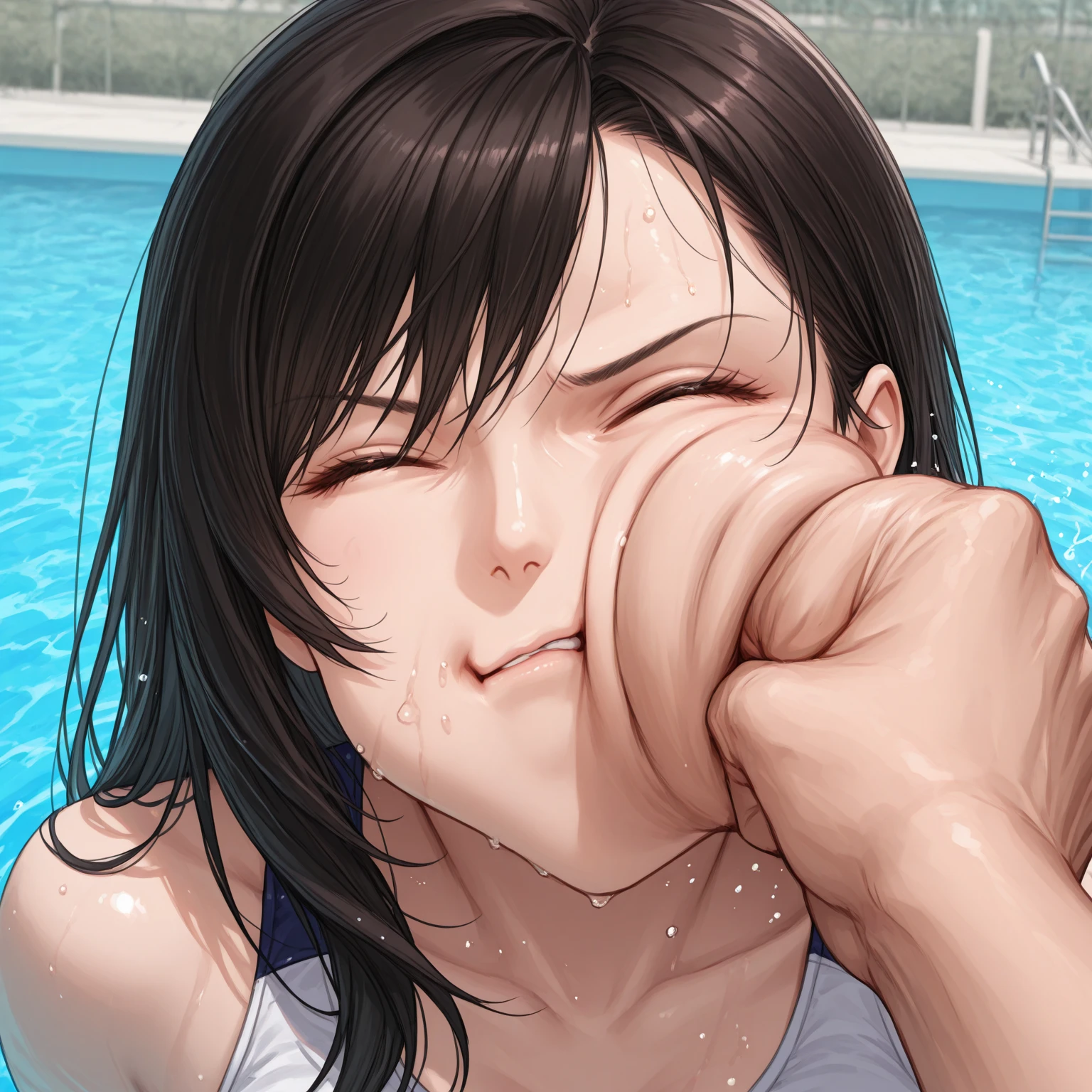 (8k, masterpiece, Best Quality, ultra-detailed, Professional lighting, beautiful detailed faces, bright colors) beautiful chubby mature woman, naked, long green hair tied in a braid, happy smile mouth open tongue out, rolling eyes, wearing glasses, oppai, oppai proportions, golden eyes, whole body visible, outdoor near a lake, pov, sucking big dick