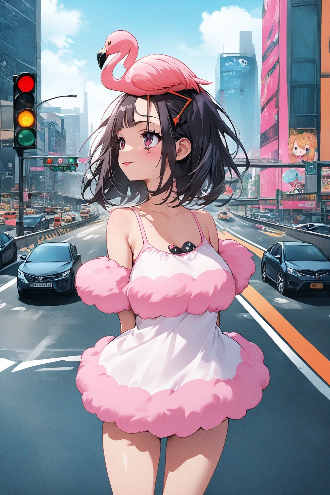 1girl, (Masterpiece, high quality, highly detailed), (Conical Breasts, Cone-shaped breasts, often smaller and pointier), wearing (Cashmere blend sweater dress), (Her eyes are large, almond-shaped, and hazel, radiating warmth and depth. She has a straight and slender nose that adds a touch of refinement to her face. Her medium, natural pink lips perfectly complement her fair skin tone with a cool undertone. Her long, wavy, dark brown hair cascades gracefully over her shoulders, framing her face beautifully. Her eyebrows are of medium thickness and gently arched, adding to her expressive features. High and defined cheekbones enhance her facial structure, while her rounded chin adds a softness to her overall look. Her medium-sized ears are slightly visible, and her elegant and sophisticated expression exudes confidence and grace), (background: winter, outside, running track), Running on a track, full body.