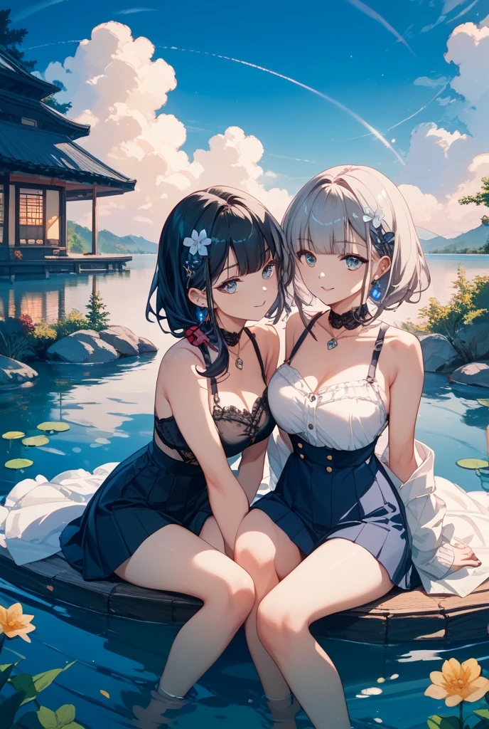 highest quality、High resolution、Detailed Background、(Beautiful face in every detail:1.4)、Anatomically correct、(Hide your fingers:1.3)、(Detailed facial expressions)、(Detailed eyes:1.2)、(Detailed eyes:1.2)、Beautiful women in their 20s、(Highly detailed face:1.4)、Black Hair、Brown Hair、well-groomed eyebrows、(Huge breasts:1.2)、Bobcut、Long Hair、Hairstyles that add waves and curls、Cute hairstyle、Cute Eye Makeup、Cute Lip Makeup、Perfect body line、
(Two beautiful women spending time in an elegant and extraordinary space:1.5)、
Wide々Sitting on the private terrace of the villa、Spend some time relaxing、With a cool drink in hand、The way she relaxes elegantly is wonderful.、While looking at the beautiful scenery、Enjoy a conversation with your partner、
Walking along the private beach、Enjoy the view illuminated by the setting sun、Walking along the beach, holding hands、Spend time alone with your partner、Enjoy a cocktail at the beachside bar、watch the sunset、
Overlooking the blue ocean of Miyako、Resort with private beach、The rooms have wide ocean views.々Villa type、Spa and Fitness、Fully equipped with various water activities、High-class service and delicious food are a big hit、
A summer dress with an off-the-shoulder design gives a cool feeling、
Elegant materials such as silk and chiffon create a luxurious feel.、
The medium length and A-line silhouette are cute and mature.