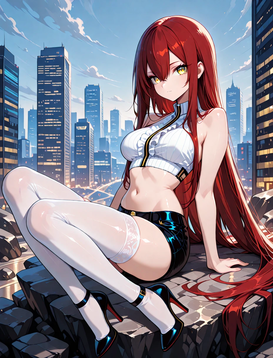 1woman, tall, long red hair, black eyes, bikini, standing on ground, high res, ultra sharp, 8K, masterpiece