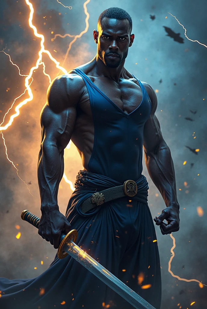 A whole black man and a great warrior like in anime and only eyes are white