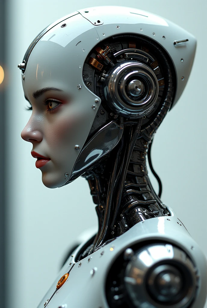 Android girl, Large amount of wiring from the head, broken arm, Robotic head repair.