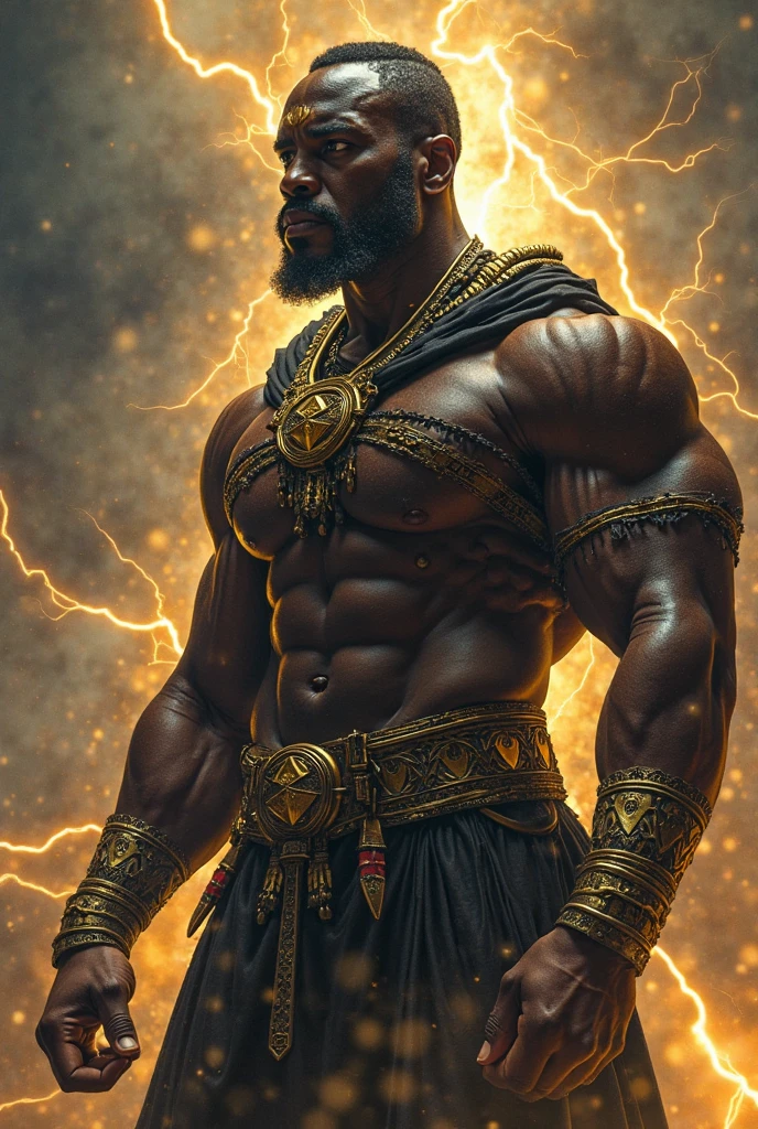 "Generate an AI-powered artwork that envisions Idris Elba as a mythical figure from ancient mythology. Picture him with an aura of regality and strength, dressed in attire inspired by legendary tales. Integrate symbols or motifs representing various mythologies to create a fusion of cultural influences. Envision a scene with dramatic lighting and mystical surroundings, evoking the majestic atmosphere of mythological realms. Use a rich and diverse color palette to convey the depth and complexity of this mythical Idris Elba. The final image should be a captivating blend of the actor's commanding presence and the timeless allure of ancient mythological figures."