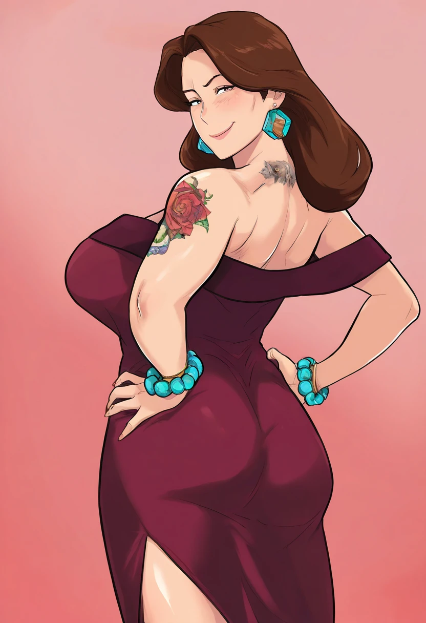 A beautiful woman sexy attractive shy nervous scared big breast long curly hair yellow eye big eyelash black red lip wears black bra corset huge thigh full shows navel and a thong lady black leg wide huge ears golden earrings