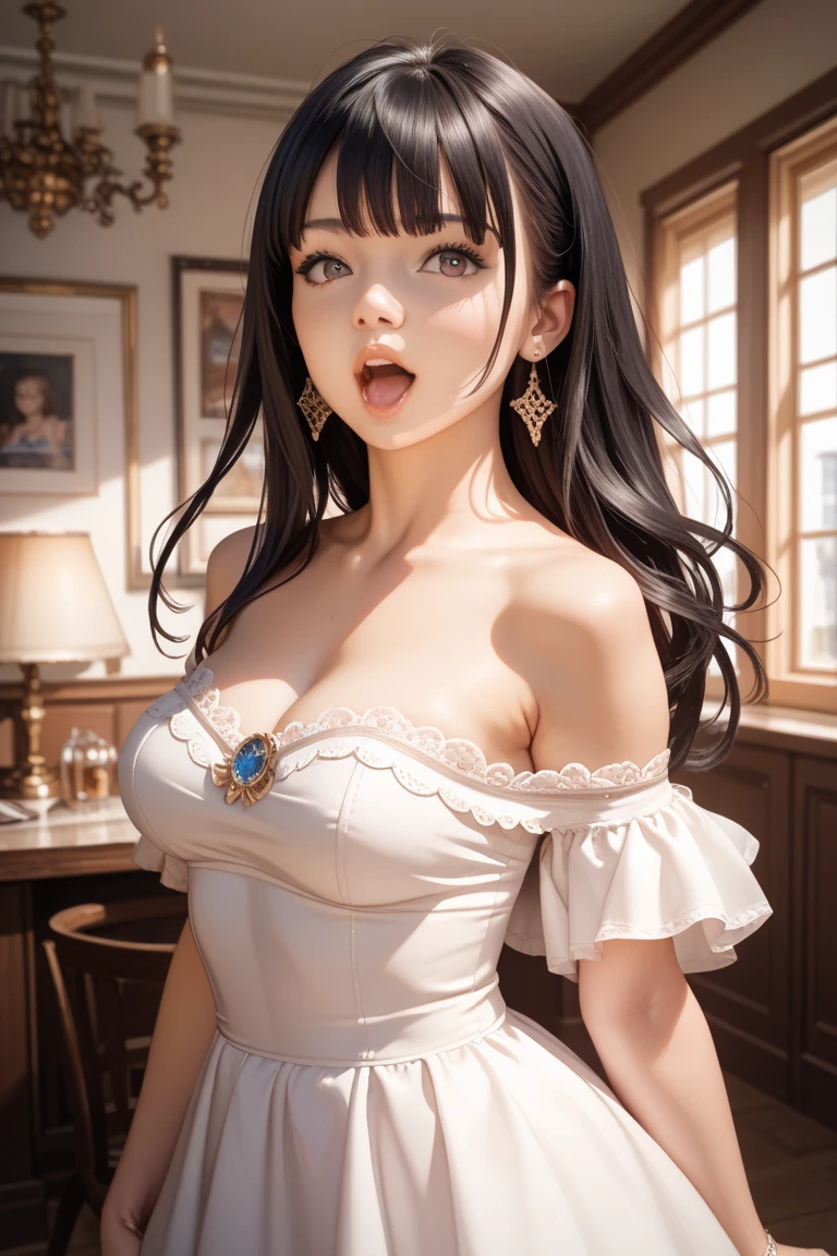 1girl, {extremely delicate girl}, wallpaper, superlative, (upper body photo), a little smile, in the room, seduction, (lace)