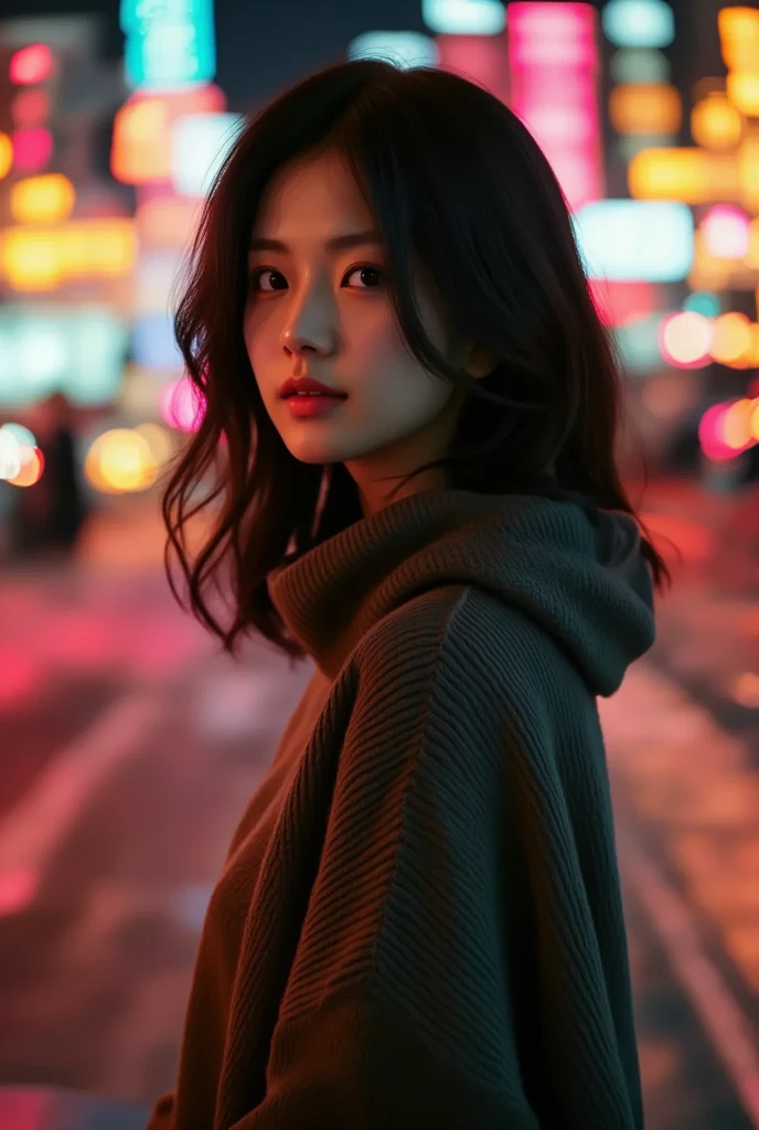 白のパーカーを着たGal,Dynamic Angle, 横face, Wearing a hood, night,moonlight,Exterior lights,Gal, Hooded parka,masterpiece, Highest quality, Realistic, face,, Beautiful girls, cute, Written boundary depth, High resolution, Super detailed, detailed, pale, Fair skin,woman,白のHooded parka,short hair,Black Hair,Crouching,Shortcut hair,building,,night,深night,Blurred Background:1.2