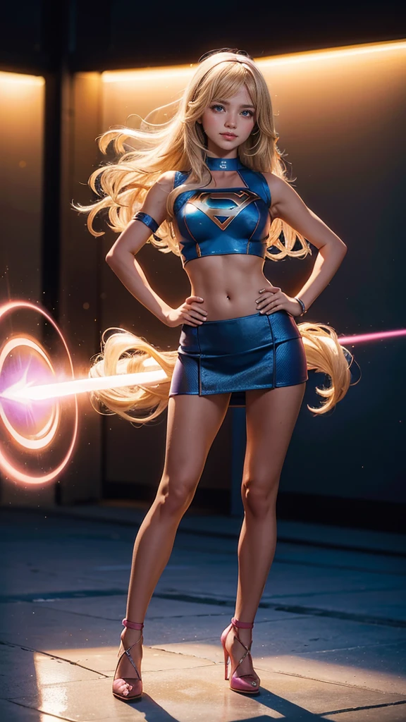 Masterpiece, 25 year old girl, wet skin, blonde hair, blue eyes, wearing gold leotards, silver belt, boots, in a control room, kicking a circuit box, sparks flying, burning, realistic
