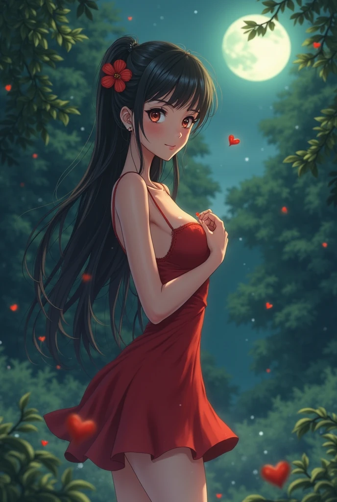 a amine with red dress