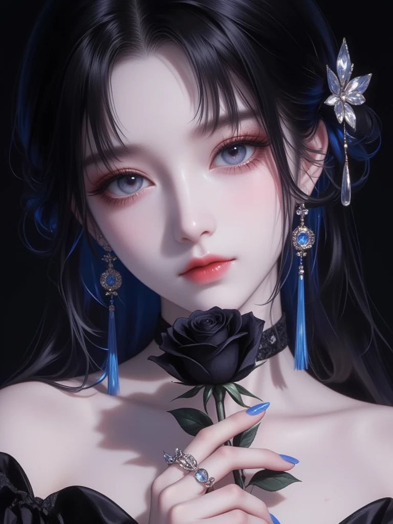 Mulher com uma tatuagem segurando um ventilador na frente de uma parede, Anime Art Nouveau Coreano, 1 7 - year - old anime goth girl, exquisite digital illustration, Art not Guweiz style, gothic art style, gothic aesthetic, No estilo de arte Bowater, a beautiful artwork illustration, arte de anime digital detalhada, beautiful illustration digital