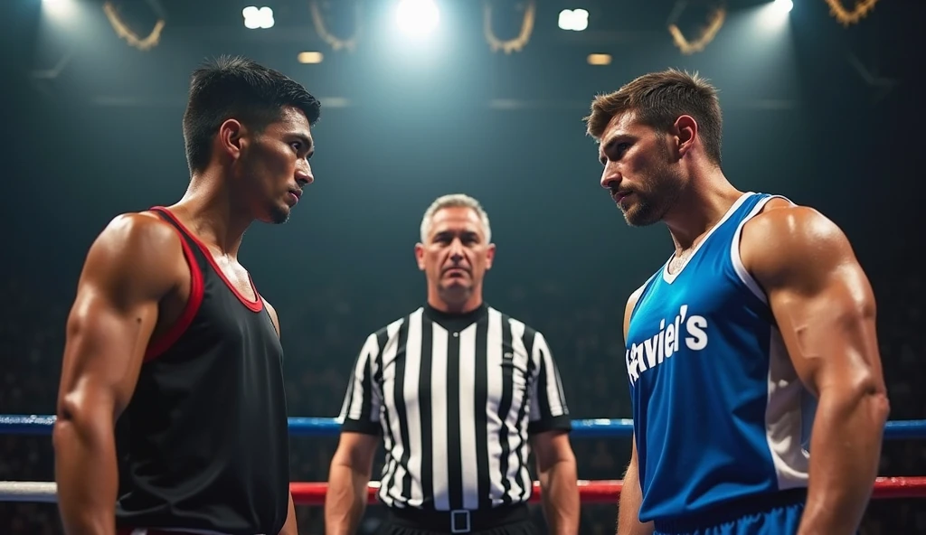 Boxer ready to fight an muscular black guy