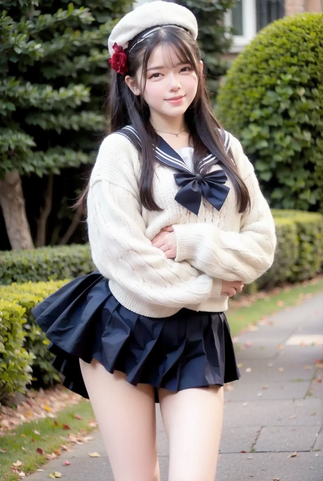 (Canon RF85mmf/1.2,masterpiece,Highest quality,Ultra-high resolution)((美しい太めのムチムチしたギャル女性20-year-oldソロ)) ((Highest quality、8k、masterpiece))((Photogenic quality:1.5))A plump, chubby body、((Plump round face))Highly detailed CG Unity 8k wallpaper, Highest quality, Super detailed, masterpiece, Realistic, photo Realistic, Highly detailed cute girl, 20-year-old, (Skirt flip), ((Her super mini skirt was blown up by the strong wind, exposing her panties)), White panties , Panty Focus, A happy smile showing teeth, Part your lips, View your viewers  , Full body portrait ,  Short sailor suit  ,Big breasts show cleavage、 Wearing knee-high socks、Twin tail hair、On an empty city street