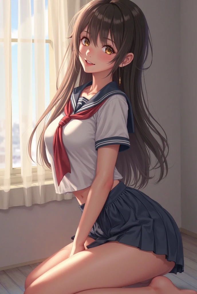 (masterpiece, best quality, highres, UHD, perfect pixel) 1girl, black hair, long hair, wallpaper, school girl, side pony tail