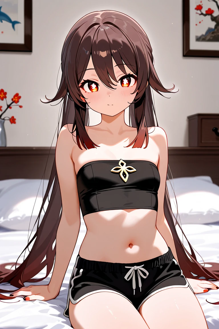 1 girl, (dirty brown skin:1.4), long hair, black eyes colour, Goth collar, goth outfit, blushing, embarrassed, (high quality, masterpiece:1.2), (hentai anime art:1.1), (Khyle art:1.1), (small chest:1.1)