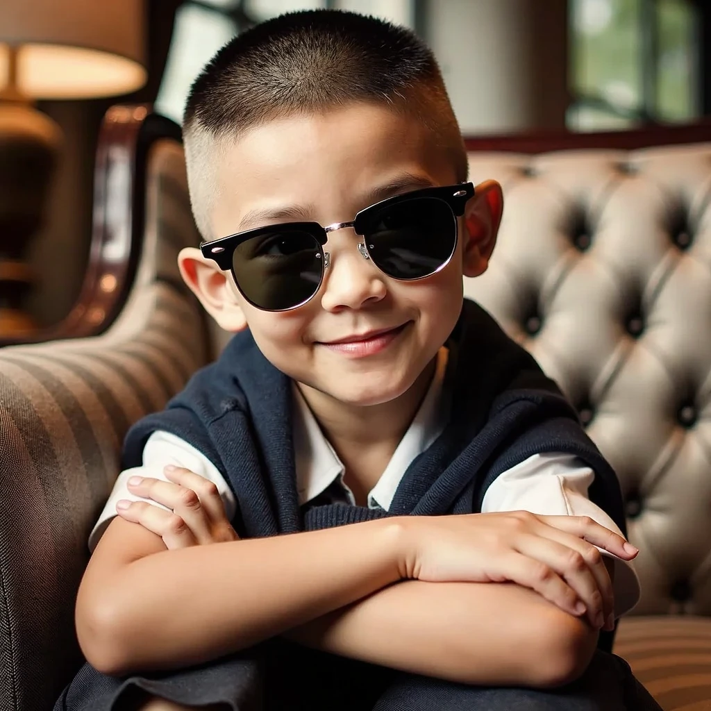 there is a young boy wearing sunglasses and a black shirt, 2 years old, with sunglass, nivanh chanthara, ???, with sunglasses, in sun glasses, little ???, wearing cool sunglasses, in style of lam manh, 5 years old, sun glasses, phong shaded, ruan cute vtuber, thawan duchanee