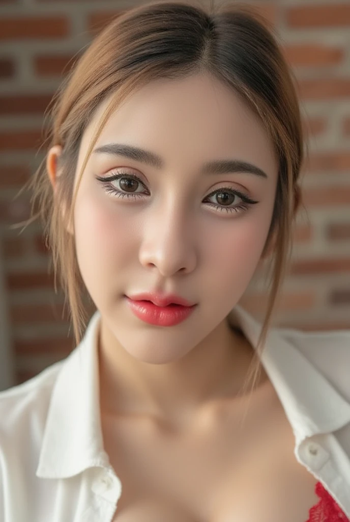 Woman on knees, oval face, (((from above))), Red lips, crying, sad, distressed, wedding dress, brown long hair, (((looking at viewer))), runied makeup, fit, atlethic body,