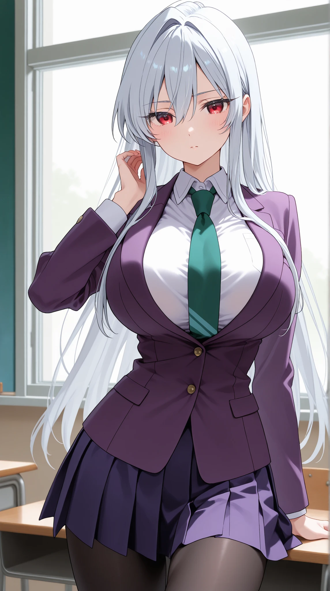 (((Upper Body、Lace panties、Showing nipples、Showing off your breasts))、(((Accentuate your breasts)))、high resolution、High resolution、Highest quality, 8k, masterpiece :1.3)), whole body, Sharp focus :One Girl,Glowing Skin,SSexy pose,Highest quality,Tabletop,shape,Very delicate and beautiful,Hmph,8k壁紙,wonderful,In detail,Official Art,Very detailedなティッカーUnity 8k壁紙,Incredibly ridiculous,Large file size,Very detailedな,High resolution,Very detailed,Beautiful detailed girl,Realistic,X-ray,The queue is full,(((Uniform Blazer、mini skirt)))、(((Big Breasts、Grey Hair)))、(((School、classroom)))、Stand upright、Cleavage , ((長いGrey Hair))、Uniform Blazer、mini skirt、Beautiful belly button、Sexy pose、Hairstyle: Long Hair、both hands、