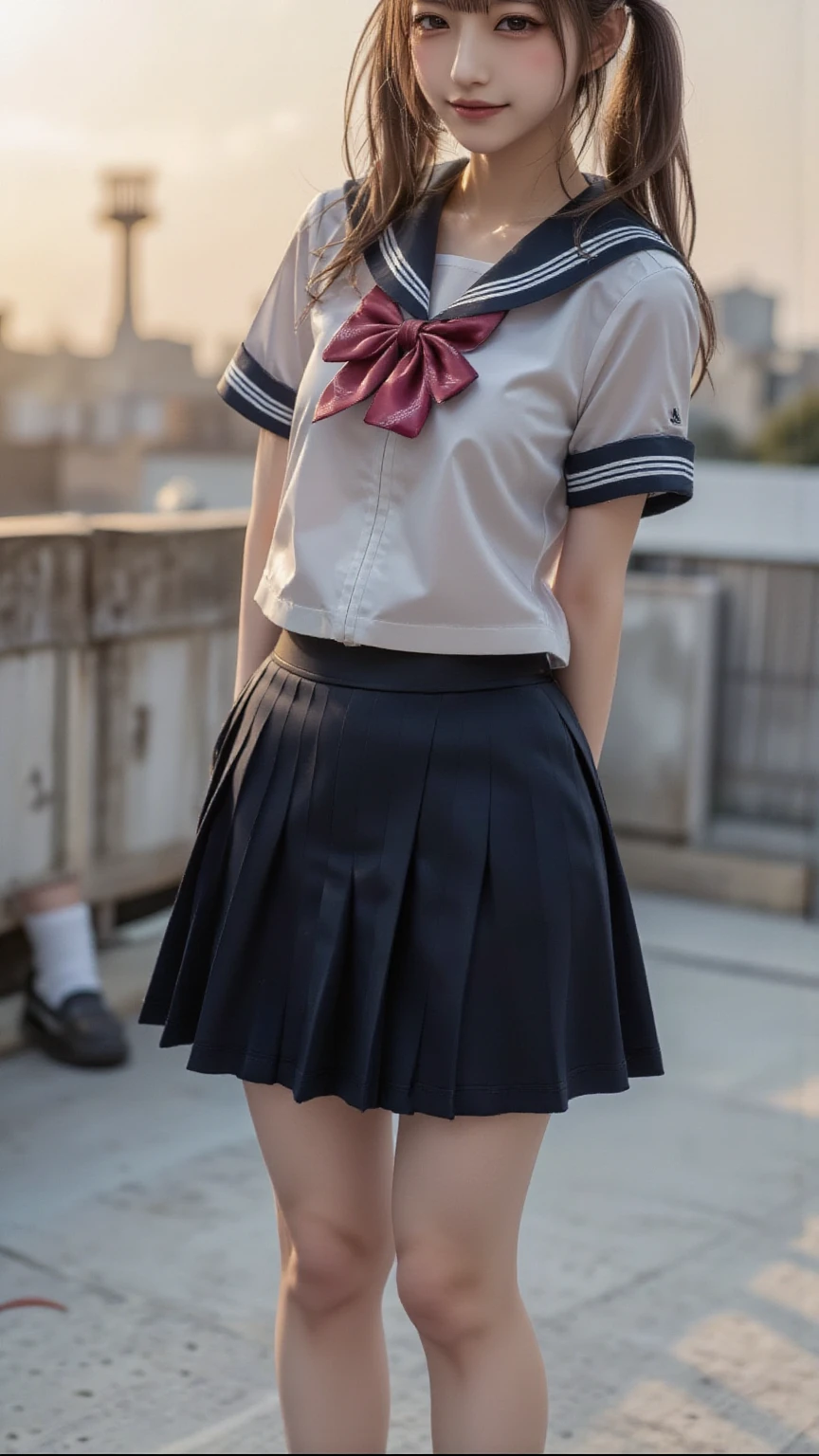 (8K、Raw photography、Highest quality、masterpiece:1.2),(Black Hair、Dark Eyes:1.9),(High school girls、school uniform:1.6)、View your audience,Front view,White skin,(Checkered pleated skirt:1.4)、(Tight waist:1.6)、(Clothes that accentuate the shape of the breasts:1.0)、(Big Breasts :1.3)、Slim figure、Ultra-high resolution,beautiful,beautiful fece,(One person、No background:1.9),whole bodyボディー,Japanese women,(reality的:1.37)、Photon Mapping,reality、(Baby-faced and cute: 1.2)、(Cute Smile: 1.8)、(Round face: 1.8)、Radio City、Physically Based Rendering、Depth of field rally background、photograph, (I can see your knees、Thigh close-up:1.8),(:1.6),whole body、Great quality