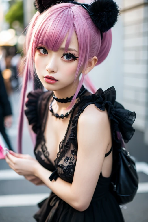 A gothic loli with pink hair