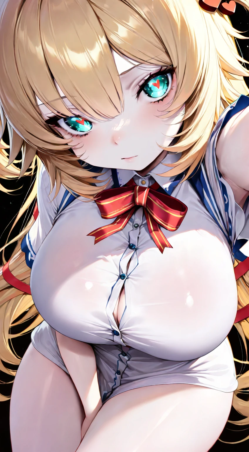 masterpiece、top-quality、hight resolution,、One wall, Wide Angle,1girl in, a blond、Eyes are gray, Shy, embarrassed, blushed, From above, (small and beautiful nipples to the viewer、