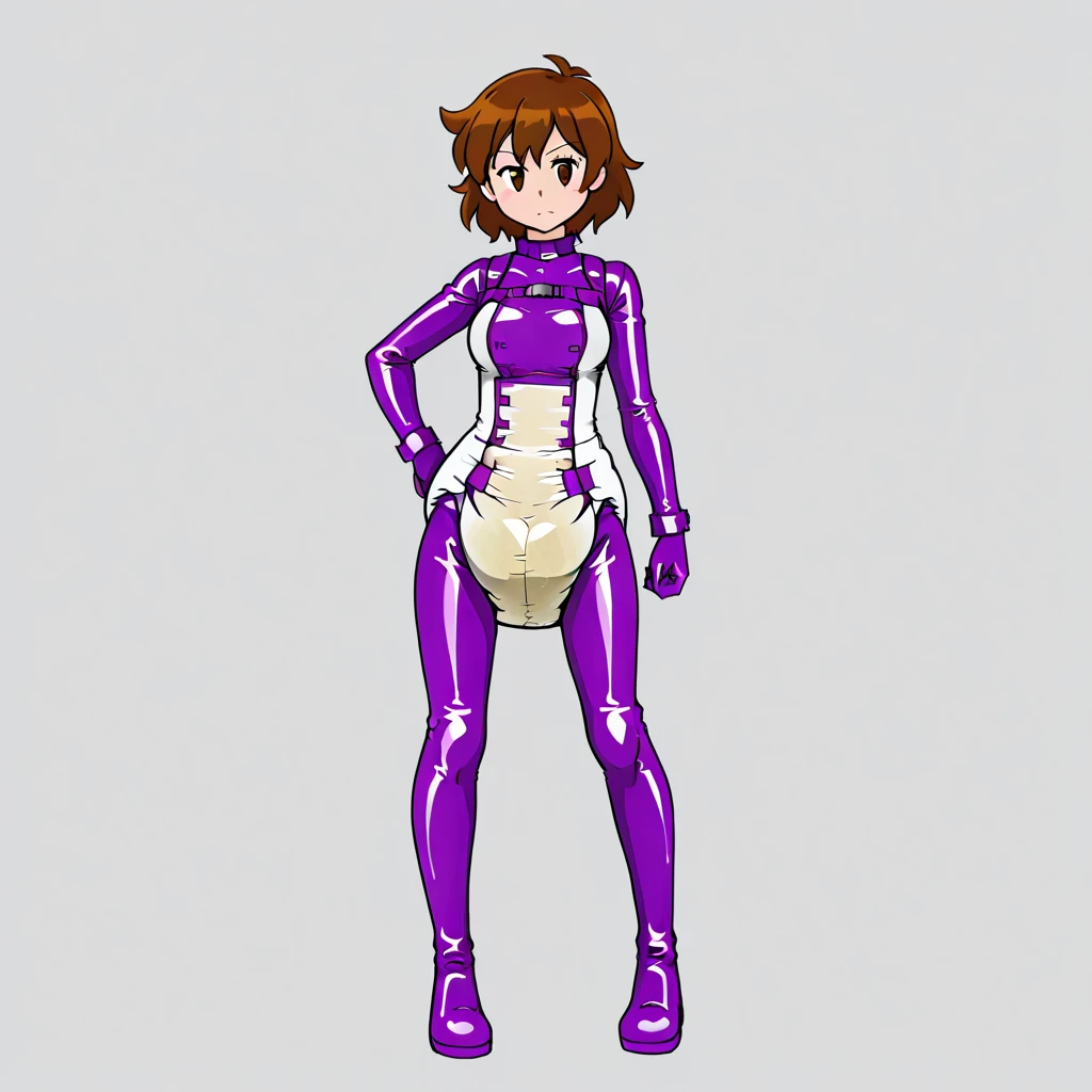 1 girl, (solo), ((amanogawaki)), best quality, highres, high quality, 8k, HD, super detail, anatomically correct, UHD, accurate, (masterpiece:1.0), (high quality:1.0), (ultra detailed), (no Background), (White Background), ((Adult)), Yellow Headband, (upper body:0.9), (from below:1.4), ((Contrapposto:1.5)), (athletic leotard:1.3), athletic leotard, Looking at viewer, Looking down, black pantyhose, black leotard, long sleeves