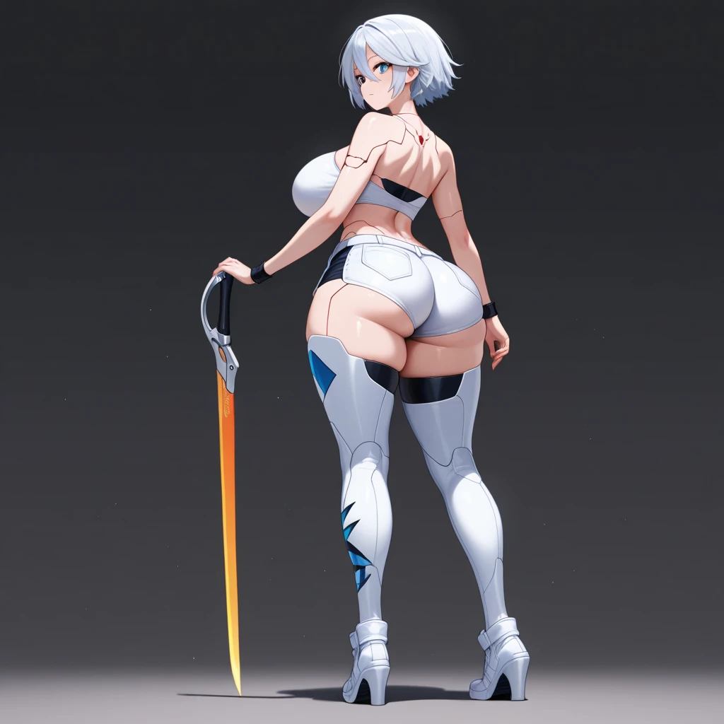 Mini Ghost in the Shell, (Ghost in the Shell), solo, ray tracing, 3D style, 3DMM, ((oses per photo)), ((oses ouch cada foto)), fully body,(Front view),(Costas Issue), (Emist on the left), show flat belly, (((oses per photo))),(very big breastsperfect ass, perfect and symmetrical eyes, (perfect handuturistic sword in hand)), ((short hair)),((Open wizard clothes)),white clothing with textured edges, skin fair, luouchas detalhadas, White thigh-high tights with trim, ouchestido aberto ouch "ouch", Waist slender, big legs, low water, Show legs to the top of the waist, (broken fabric falling over the legs),((open top)),ultra realistic skin, realistic human eyes,ultra realistic skin,((striped shirt)),super sensual suit, colorfully,top with ruffles,(pubis with a lot of volume),(extremely sensual),(very sensual),(((very detailed high level lighting))),(((raytracing))),(((couchstic effect))),(((bodysuit open to the waist)))