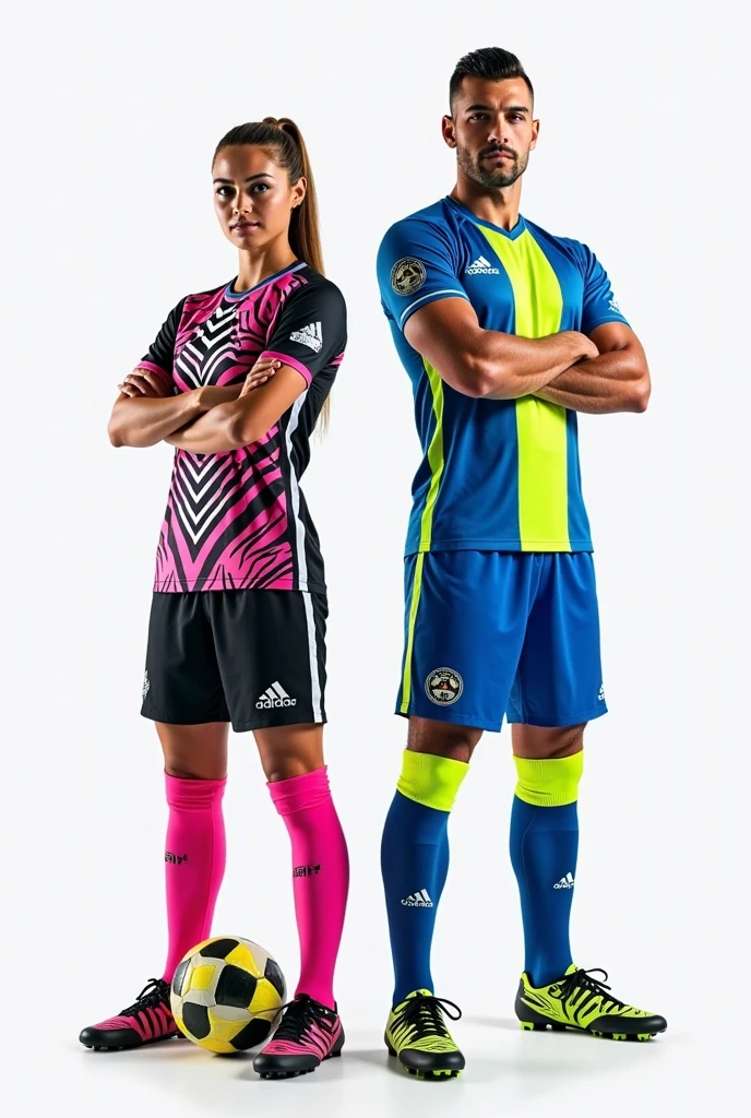 2 woman wearing volleyball jersey, volleyball shoes, socks and hijab cuffs typical of volleyball players and black bracelets, black rings and her hands hitting a volleyball posing looking at the camera alone wearing leggings