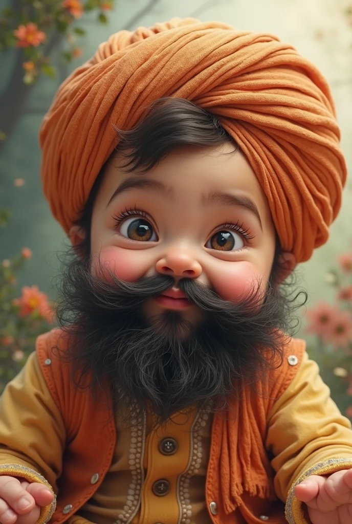 Pakistani boy of 2, with large beared and yellow muslim cap