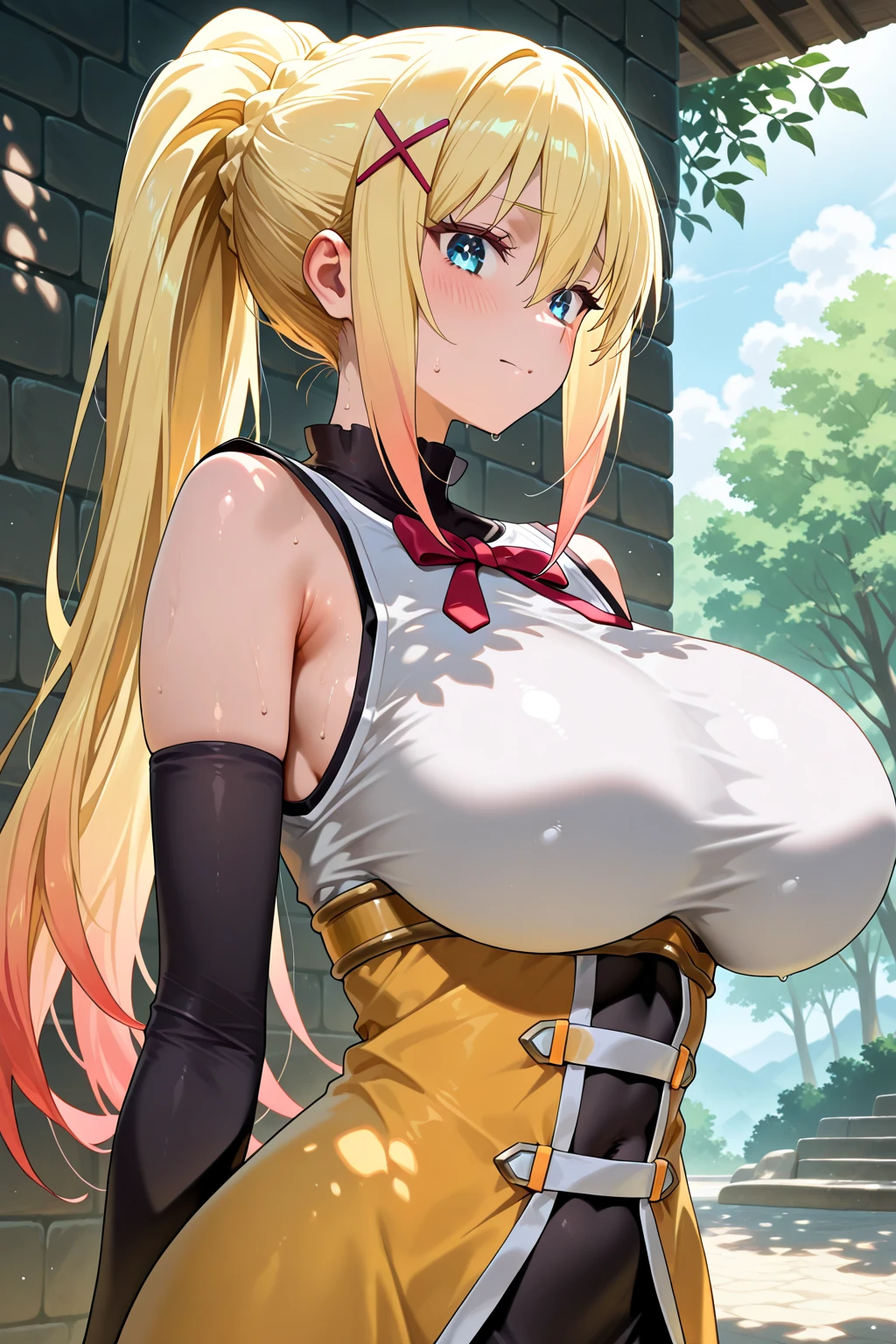 (8k, best quality, masterpiece:1.2), (realistic, photo-realistic:1.37), ultra-detailed, 1 girl,cute, solo, (tifa lockhart), ((Insanely huge gigantic breasts, ginormous breasts:1.6),(beautiful detailed eyes), (smile:1.2), (closed mouth), erotic pose, dancing, outside an industrial factory, depth of field, dark intense shadows, sharp focus, depth of field, good composition, green glowing light, Final Fantasy VII, (white bikini top, cleavage:1.3), (black leather mini skirt with belt:1.3) (red gloves and boots) (upper body portrait:1.5), head rest, lips, pretty face, low-tied long hair, ((red eyes:1.3)), (night:1.2), intricate, bokeh, cinematic lighting, photon mapping, radiosity, physically-based rendering, (Tetsuya Nomura style), nsfw, perfect breasts, view from above