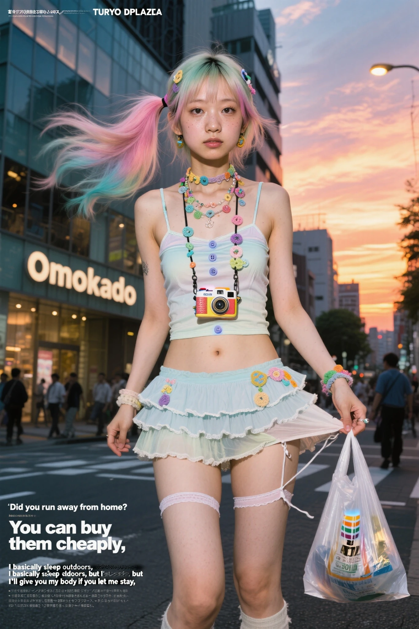 Premium quality,largeeyes,Blow long hair girl,Cherry small mouth,Small pink camisole,short denim skirt,High-top canvas shoes,playground,taking a walk,Milk tea and mobile phone in hand