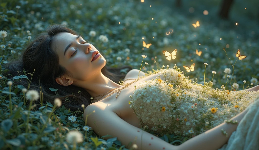 Woman lies on the ground asleep like tefiti