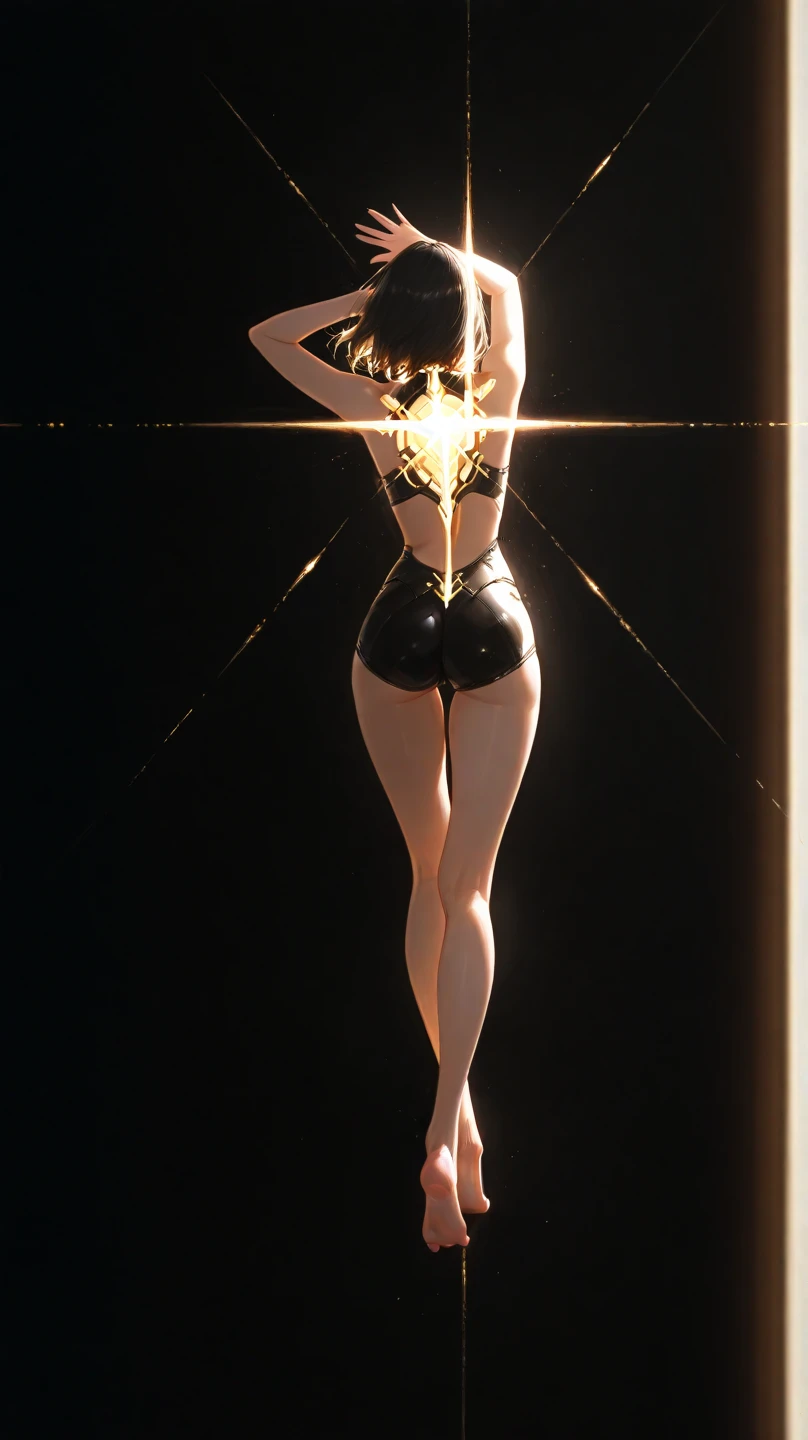 by Wlop, (Masterpiece) (Highest quality:1.4), (Highest Detailed:1.3), absurdres, Odette_ML, large breasts, thick thighs, full body composition, lifelike,smiling, Striking Contrast, Bold Composition, Evocative Intrigue, masterpiece,best quality, beautiful and aesthetic, cinematic composition, dynamic pose, (Rendered in ultra-high definition (UHD) resolution 8K:1.4), RAW,