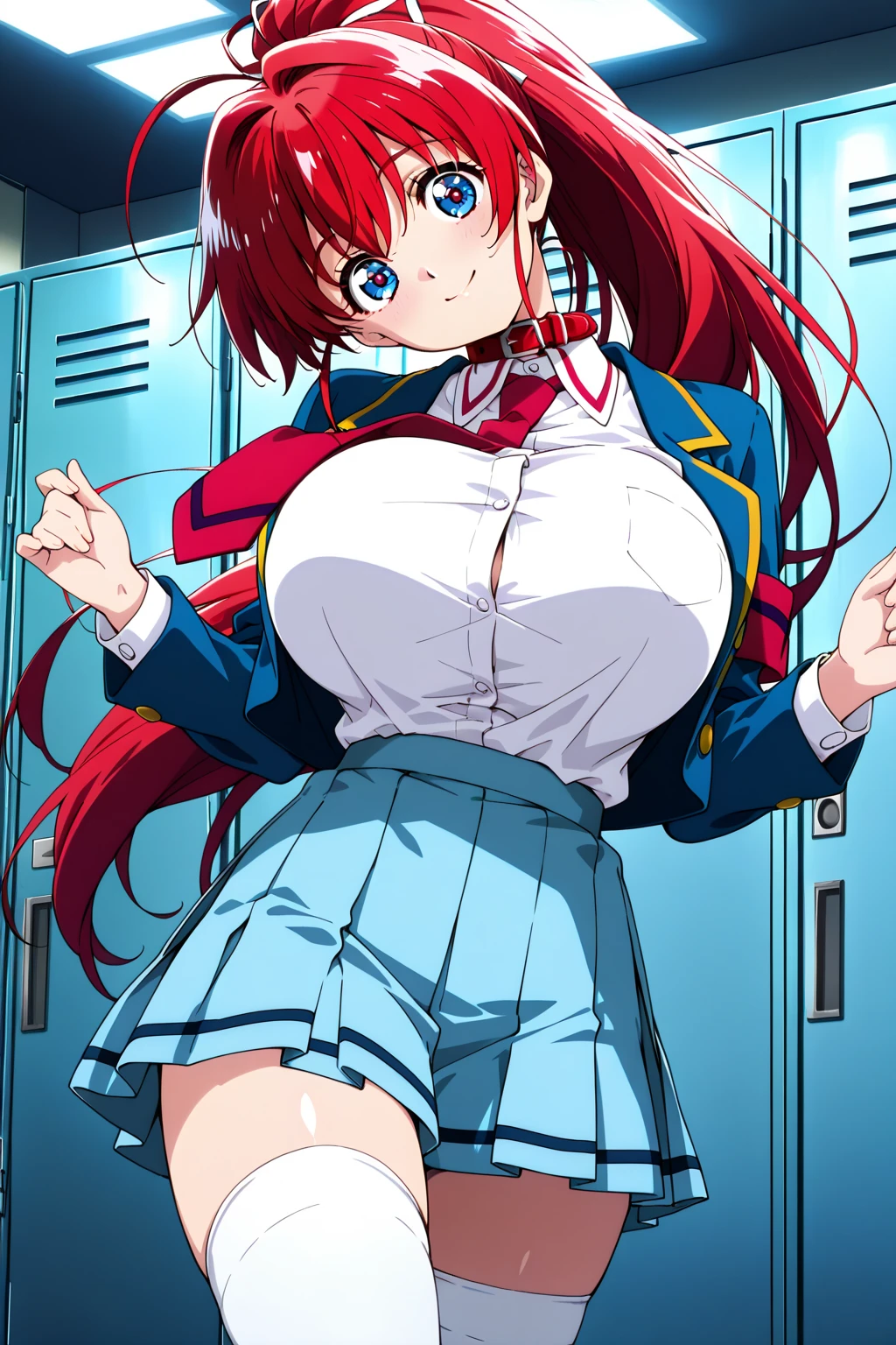 Simple white background, , serafuku,red necktie,clavicle, cleavage, (just_Neck:1.5), black thighhighs,Short sleeves, Navy blue and white shirt ,Puffy sleeves,a sailor suit,blue sailor collar, Blue skirt, Black hair, Blunt bangs,Long hair,Brown eyes, 1 girl, 20yr old,infp young woman,Beautiful Finger,Beautiful long legs,Beautiful body, Beautiful nose,Beautiful character design, Perfect eyes, Perfect face,Expressive eyes,perfect balance, Looking at Viewer,(Focus on her face),Closed mouth, (Innocent_Big_eyes:1.0),(light_Smile:0.3), Official art,Highly detailed CG Unity 8K wallpaper, Perfect Lighting,colourful, Bright_front_Face_Lighting,White skin, (masutepiece:1.0),(Best_quality:1.0), 超A high resolution,4K,Ultra-detailed, Photography, 8K, nffsw, hight resolution, absurderes:1.2, Kodak portra 400, Film grain, Blurry background, bokeh:1.2, Lens Flare, (Vibrant_colour:1.2),professional photograpy, (Beautiful,Large_breasts:1.4), (Beautiful_Face:1.5),(narrow_waist), huge breasts,Low-cut,Cleavage,pantyhose