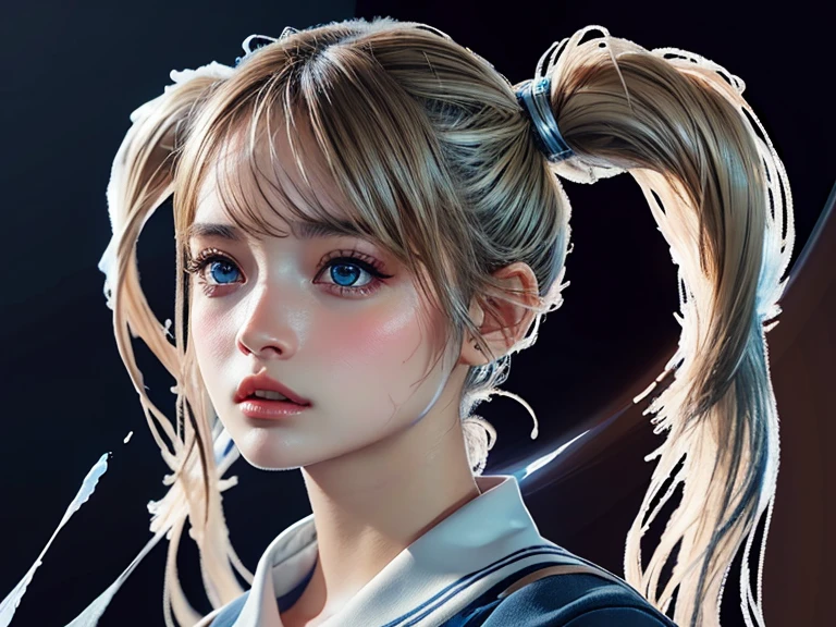A girl，ite，realisticlying，The upper part of the body，Realistis，Floating hair，Detailed face --auto