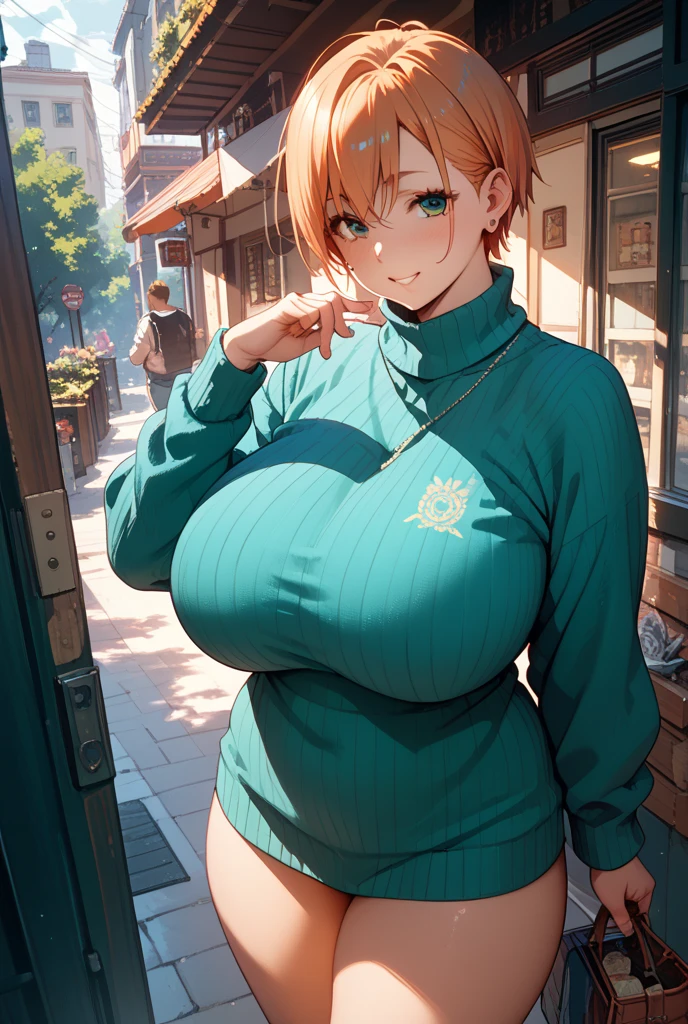 Girl, at park, short hair, massive breasts, large breasts, gigantic breasts, perfect anatomy, illustration, trending on algorithm