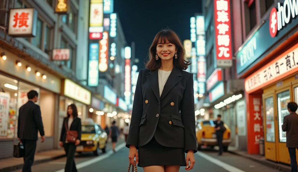 1girl, Cabello largo y rosado, cuernos rojos, Camisa de cuello blanco, corbata negra, sonrisa ligera, ojos amarillos, Corneo_Poder,, Edificios,tiendas,Calles de la ciudad, cielo oscuro, paisaje,neon signs,Ciudad Nocturna, Letras japonesas,, , absurdos, ojos detallados, extremadamente detallado, volumetric illumination, realista, realistic lighting, 8k, cinematic lighting, Profundidad de campo, Perfecto, hiperdetallado, fotorrealista, ultra realista, Luz realista, hard lighting, Detalles intrincados, Stop Motion, mapeo de tonos, foco nítido, hiper detallado,