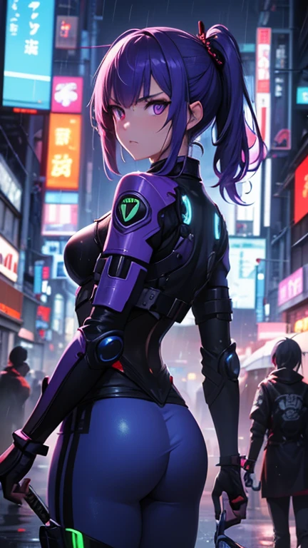(8k),(masterpiece),(Japanese),(13-year-old girl),((innocent look)),((Childish)),From the front,smile,cute,Innocent,Kind eyes,Flat chest,Hairless vagina, no bra, no Panties,Cameltoe, Hyuga Hinata wearing Cyberpunk Bodysuit,Long,Hair blowing in the wind,Dark blue Hair,Strong wind,night,dark, Neon light cyberpunk Konoha village