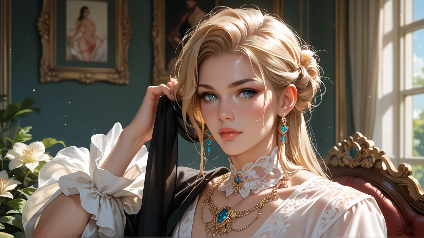 ((Best quality, 8k, Masterpiece :1.3)), upper bod y, Sharp focus :1.2, Beautiful woman with perfe ct figure, Highly detailed facial and skin textur e, Detailed eyes, Double evelids, Interior view, f erpect lighting, Glowing skin,