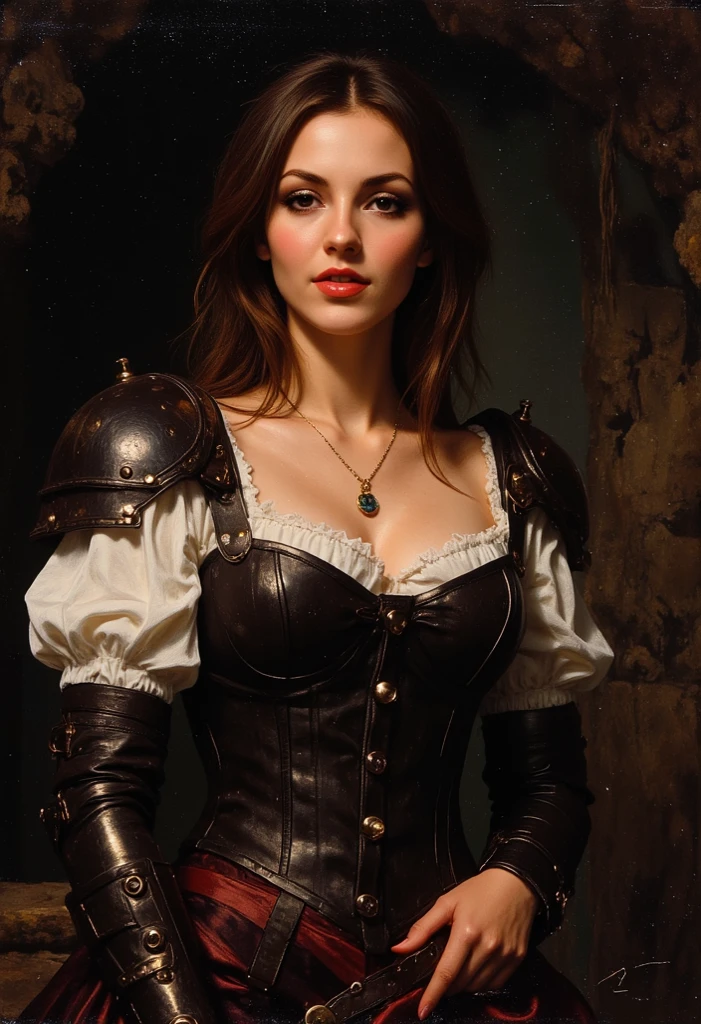 8k, masterpiece, best quality, realistic, higly detailed, full body picture, 1female, solo, dnd, d&d, dungeons and dragons, dungeons & dragons, rpg, bard, 20 year old girl, very beautiful singing girl inside a medieval inn, blonde hair, blu eyes, studded heavy brown leather armor bodice, sexy girl, leather medium skirt, foil to the side, high boots