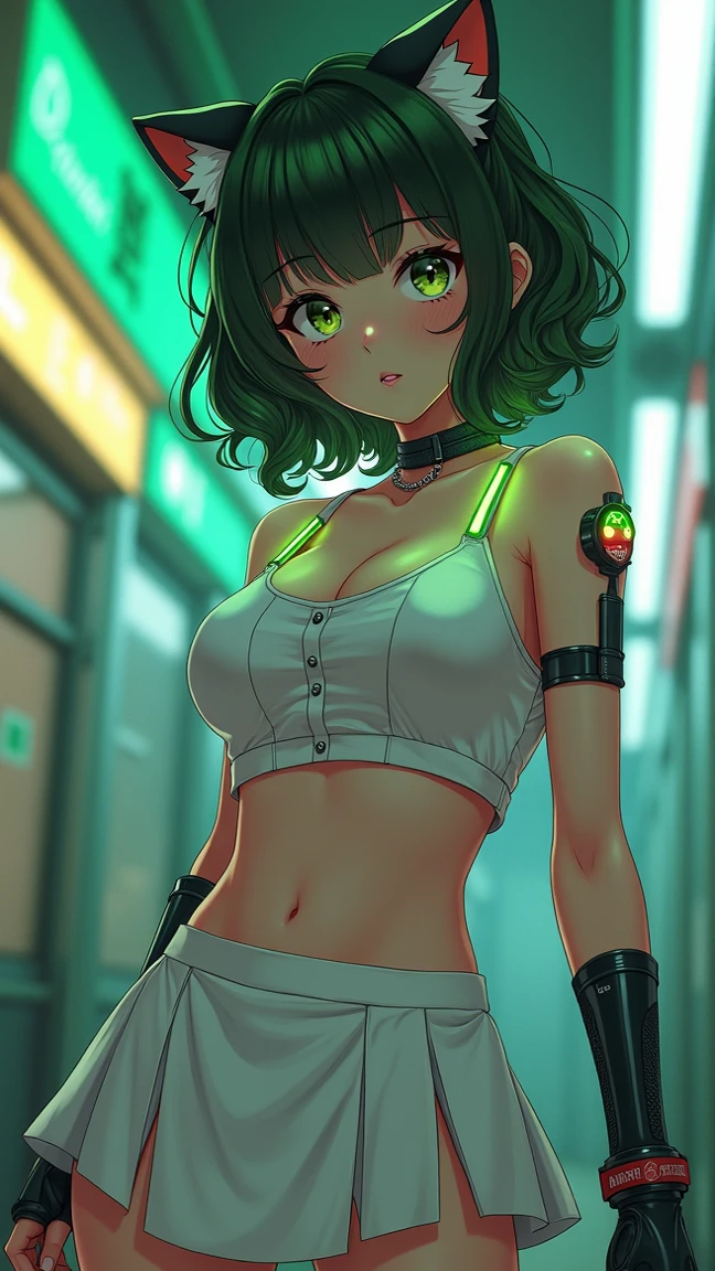 https://s.mj.run/AP6pSSWK-mA Style Ilya Kuvshinov, neons, cinematic lights, 8k, UHD, beautiful face high detail Intricate with a freckles, gazing eyes green, full body, wearing little clothes, beautifull body, big chest , hair with blue highlights, hands in your hair