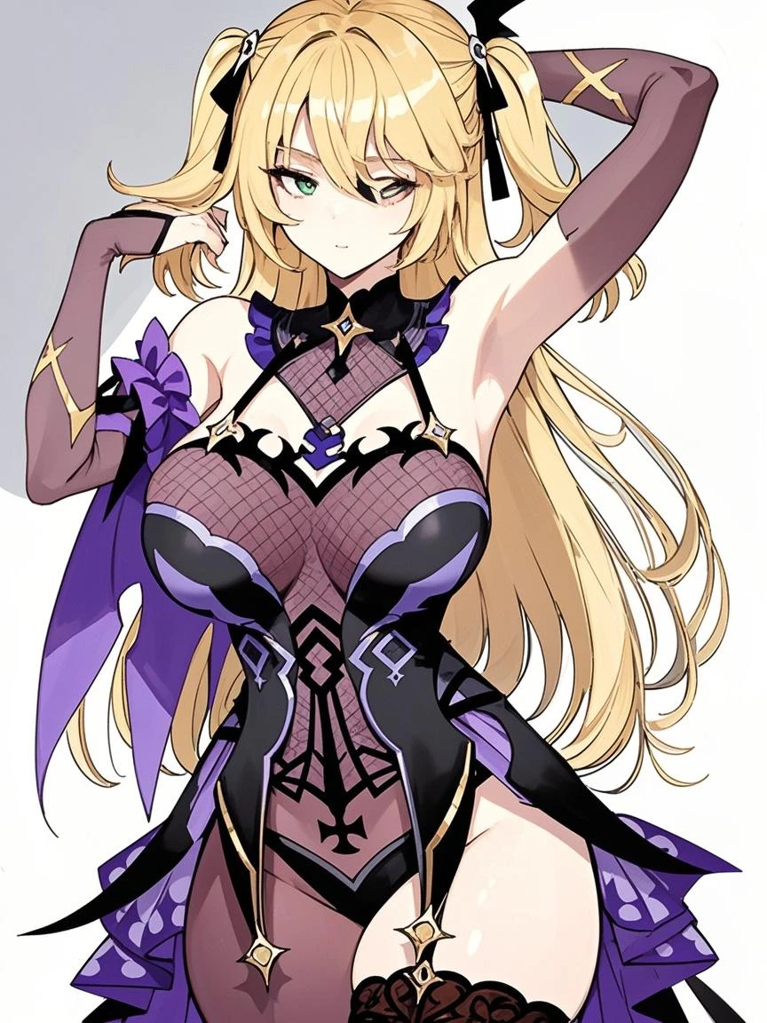 1girl, anime, cute girl, blank background, white background, fantasy, detailed fantasy dress with highlights, beautiful face, beautiful eyes, dark colors, black hair with multicolor streaks, red eye with different color pupil in eye, multicolor eye, medium small breasts (slightly big), slight cleavage, beautiful skin, cute, breast curtains, extremely delicate and beautiful, (beautiful detailed face:1.0), (detailed deep eyes), symmetrical breasts, deep eyes, shiny skin, portrait, slender waist, hips wider than shoulders, thighs, expressionless, young girl, luminous eyes, adorable,(Kpop idol),(aegyo sal:1),(Platinum blonde hair:1),((puffy eye)),Black panty,sexy posture,Superskirt, ultra high resolution,Black collar,slim figure, Abdominal y tattoo, womb tattoo,Tight-fitting leg ring,y tattoo on half-body,Bare skin, Armored hand,Hidden fingertips,Hand covered,Arm covered,Fist covered,{{beautiful detailed fingers}}, tufts of hair, moderate beautiful breast:1.0,(masterpiece:1.2), best quality, high-res, HDR, perfect face, intricate armor, delicate blue filigree, intricate filigree, red metalic parts, detailed part, dynamic pose, dynamic lights,
