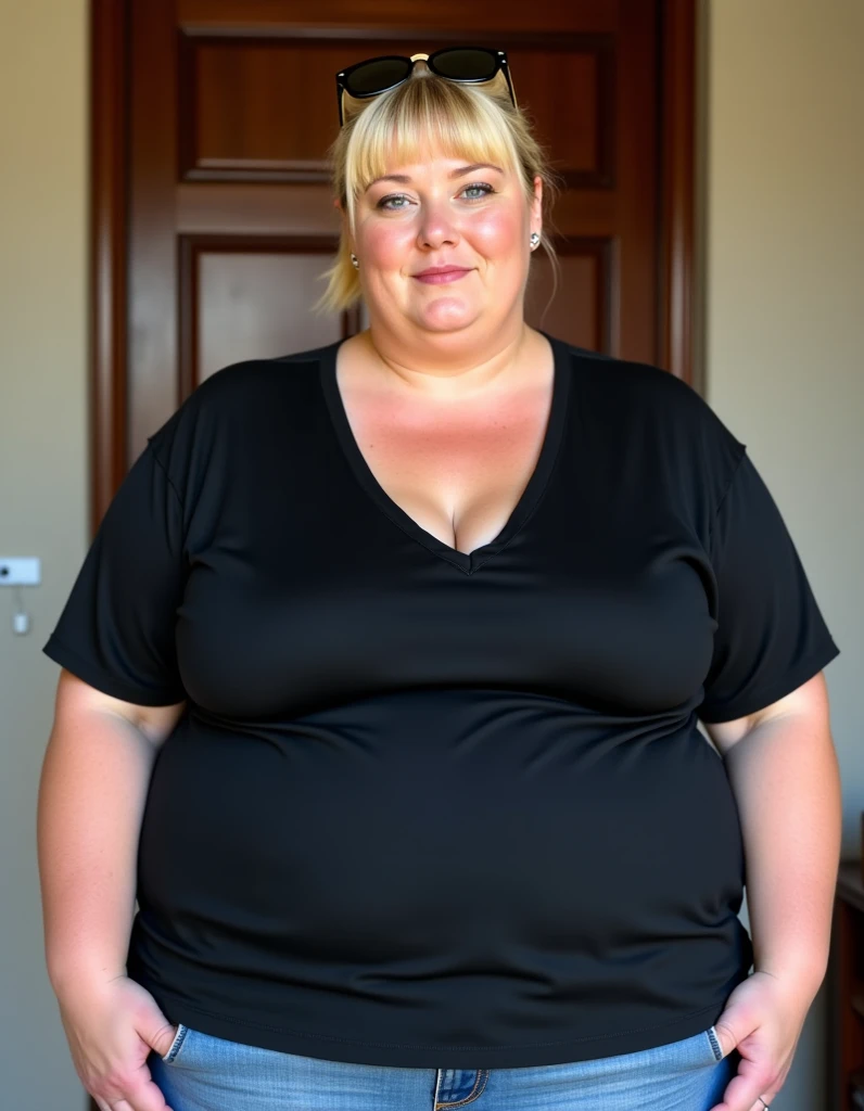 Older fatty women in hot dress in room full body
