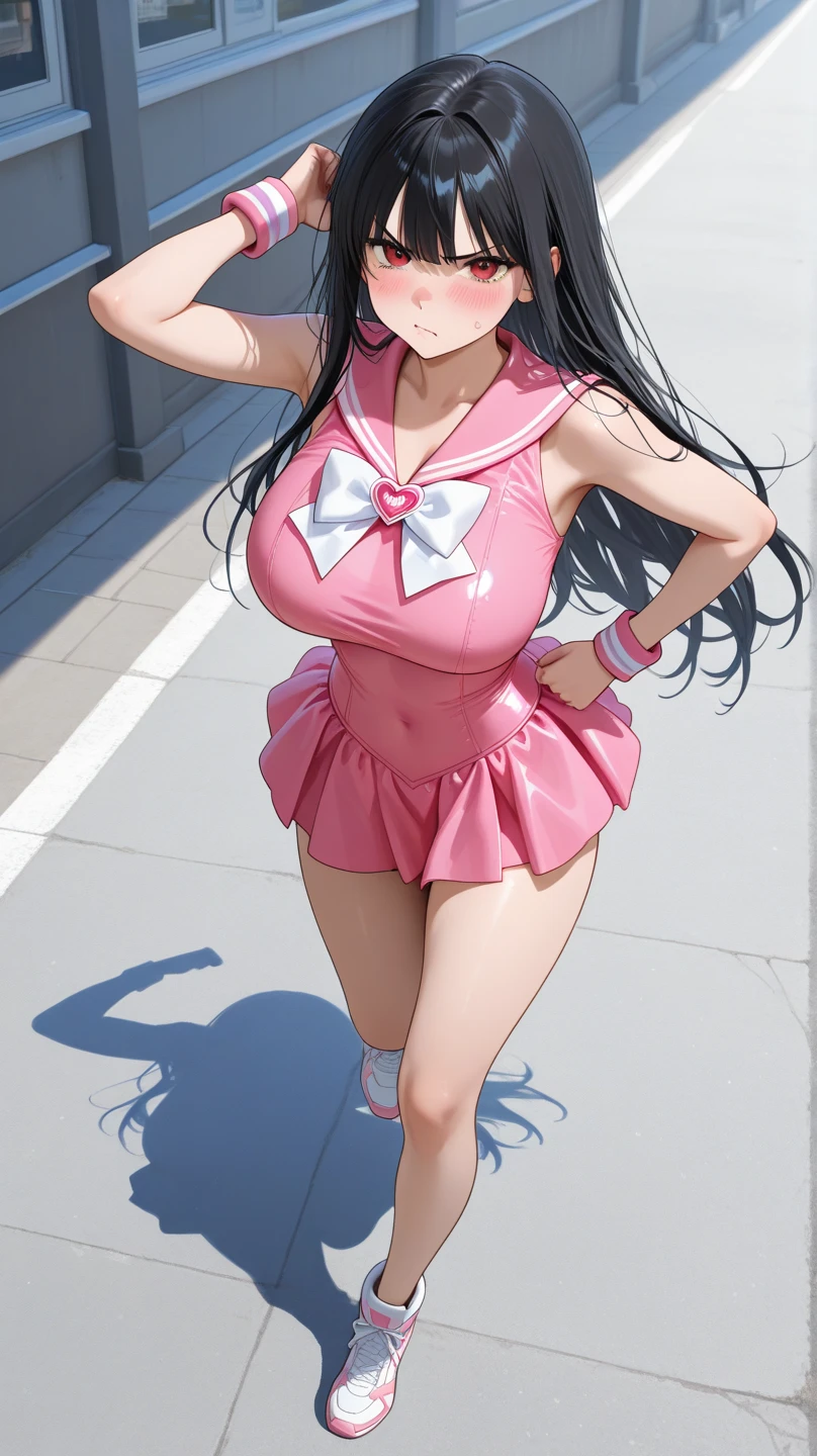 there is a woman in a pink and green outfit posing for a picture, is wearing a swimsuit, y 2 k cutecore clowncore, thicc, shikamimi, small curvy loli, swimsuit, cutecore, bbwchan, wearing two - piece swimsuit, pink body, bubblegum body, pinup body, japanese goddess, cute girl wearing tank suit