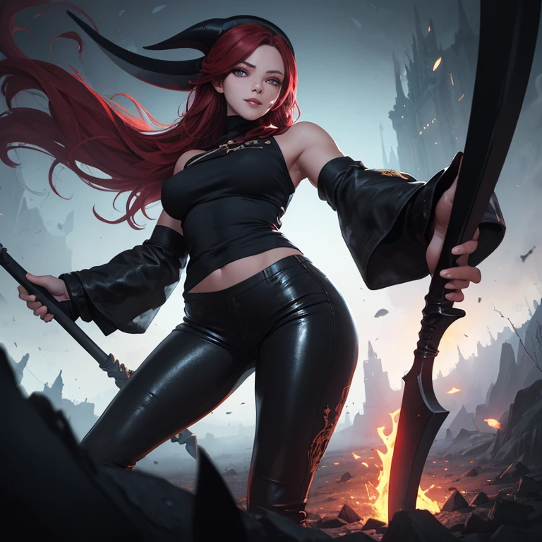 Broken glass, female, (crow:1.0), (fire magic;1.2), red hair with bangs, แต่งกายเป็นเจ้าfemaleยืนอยู่บนหน้าผา มีดอกไม้อยู่ด้านหลัง, clouds in the sky, photograph, (Fighting posture:1.2), league of Legends, black eyes, Dress,victorian hat, (holding a spear:1.2), (Broken glass:1.0), Highly detailed, castle, Masterpiece, (HDR)(Wallpaper)(movie light)(Sharp focus), Masterpiece, best quality, , (best quality),Black suit,(puppet magic;1.2),burn,fire flower,run(spectrum:1.0)