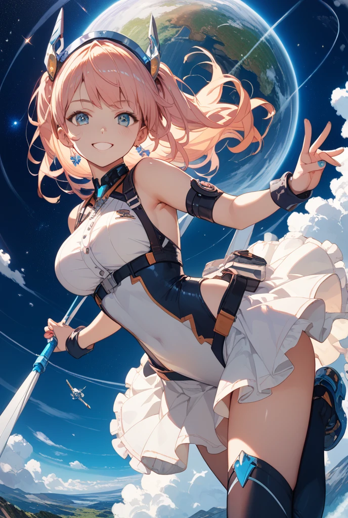 (solo cute girl standing:1.2), (13 years old:1.3), (very long legs), (thin legs), very short torso, BREAK, light red hair, BREAK, (open legs:1.2), tiptoe, pigeon toed, BREAK, brown wiry corset, BREAK, (large breasts:1.4), perky breasts, cleavage, thin waist, (nose blush, looking at viewer:1.2), open mouth, BREAK, (peak of mountain), BREAK, (masterpiece, best quality, ultra-detailed:1.5)