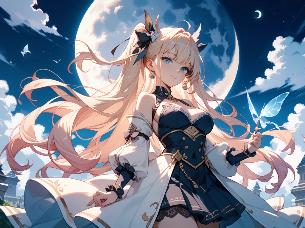 ((highest quality)), ((masterpiece)), (be familiar with), perfect face mysterious woman cute long hair silver hair Ⅾ cup Navy blue eyes whole Tokyo night shyness knife low length