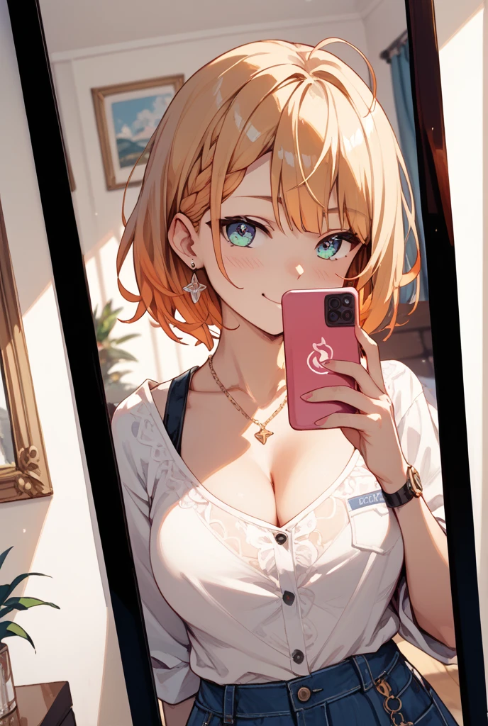 A beautiful girl taking a selfie in her room