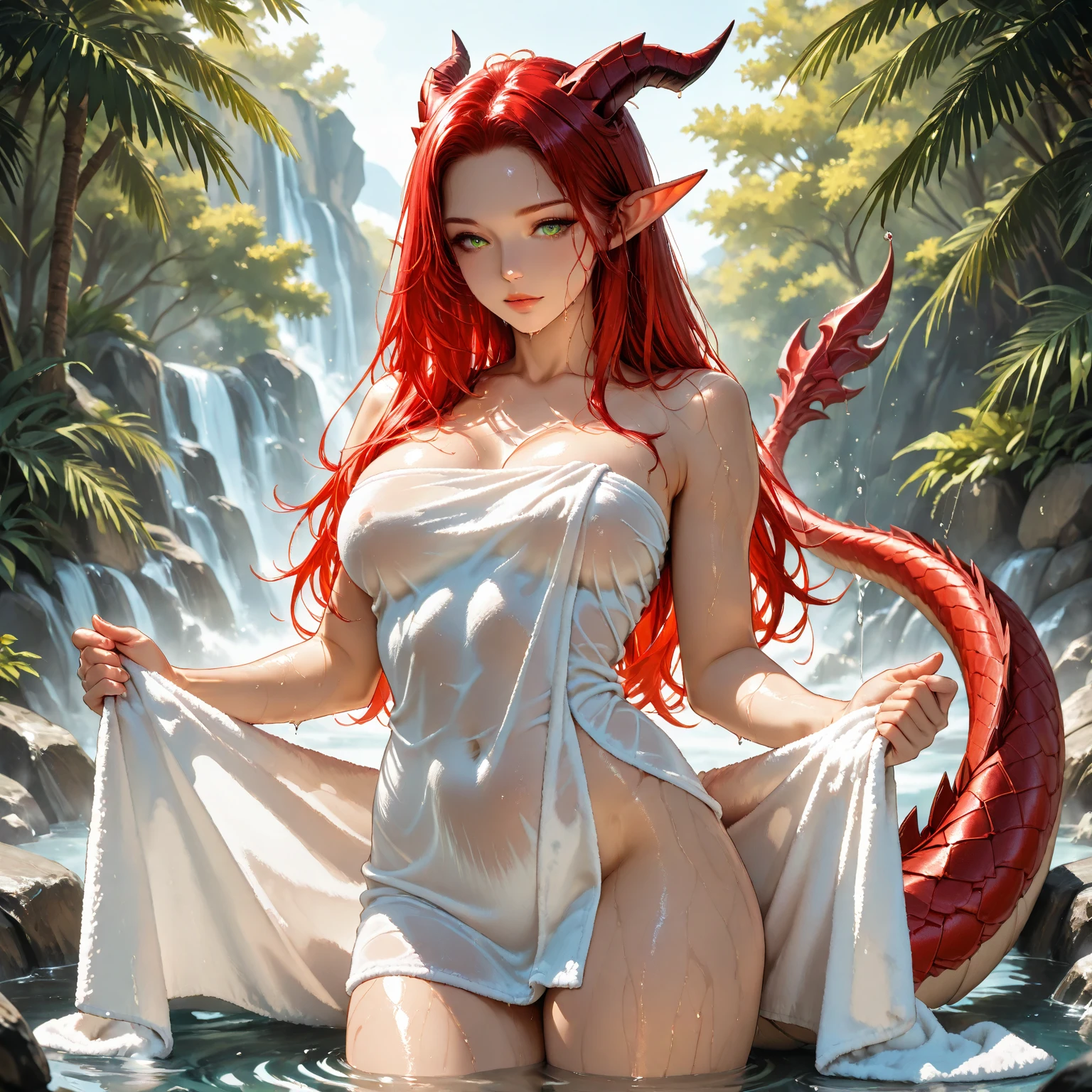 a beautiful anime elf woman, intricate detailed face, shining red skin, nude, seductive pose, large breasts, slim athletic body, cum dripping from open mouth, penis in vagina, orgasmic expression, squirting, black and red surreal background, hyper detailed, 8k, photorealistic, cinematic lighting, vibrant colors, dramatic shadows