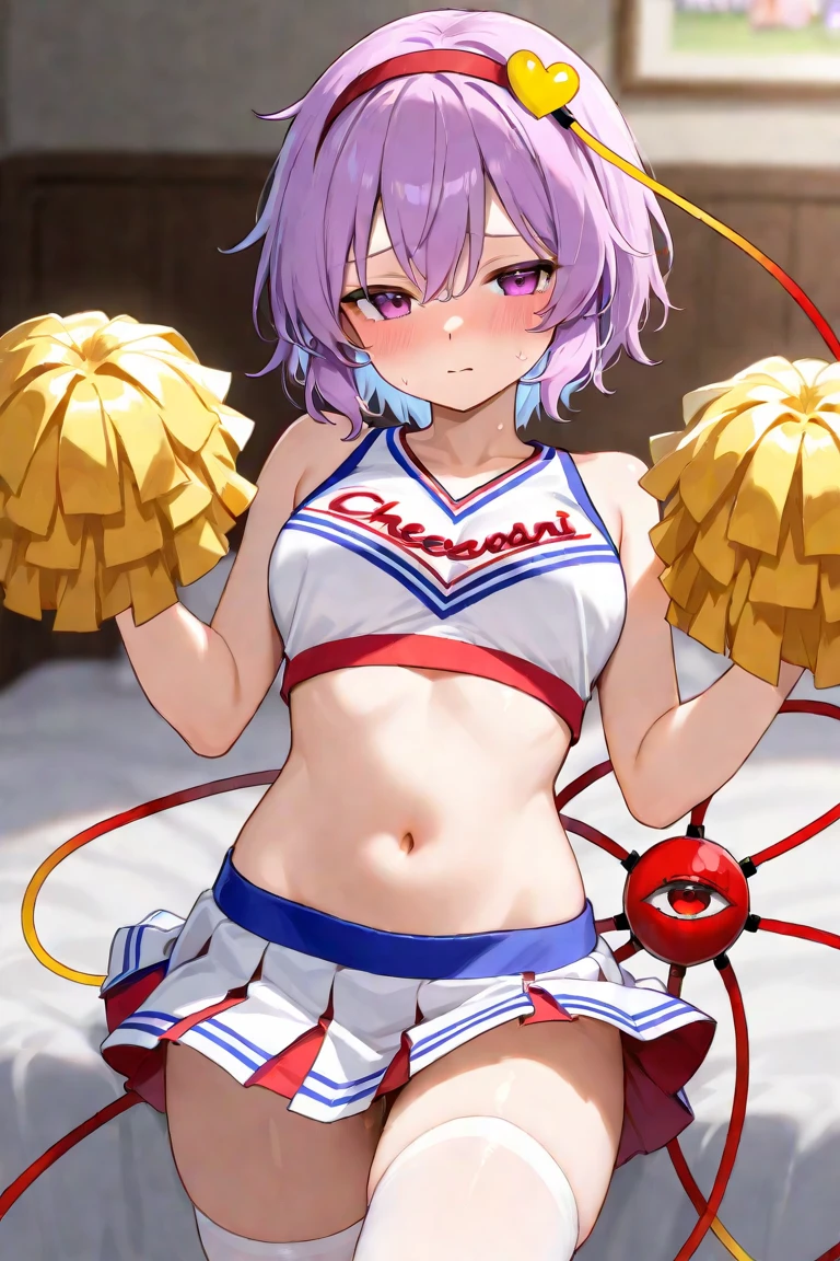 Cheerleader with demon tail, big , having sex, bun hair style , with black tiny demon horns, wearing necklace, on bed